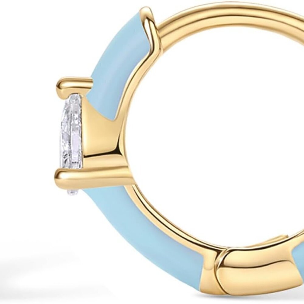 14K Gold Plated Sterling Silver Hoop Earrings Colorful Cubic Zirconia Women